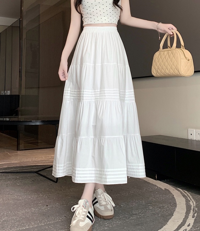 Long A-line spring crimp splice Korean style slim skirt