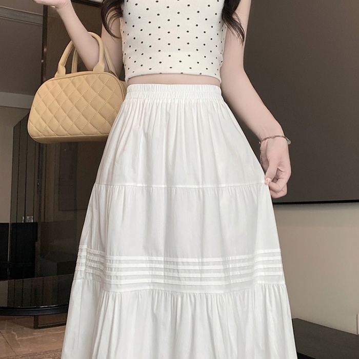 Long A-line spring crimp splice Korean style slim skirt