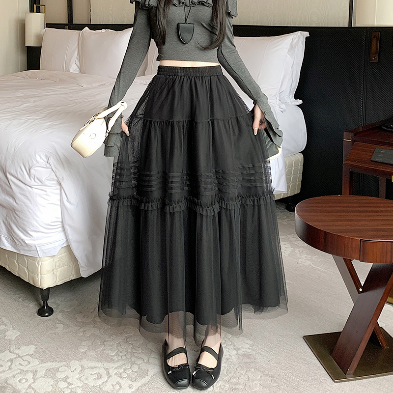 Spring crimp romantic long splice big skirt gauze skirt