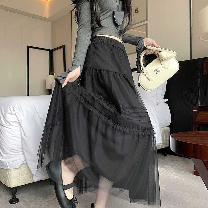 Spring crimp romantic long splice big skirt gauze skirt