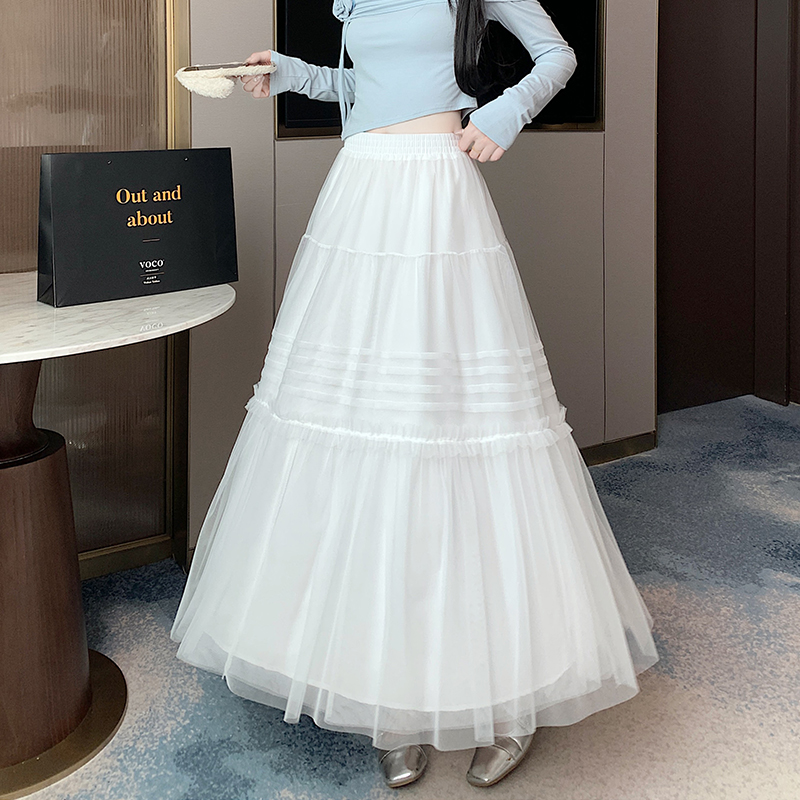 Spring crimp romantic long splice big skirt gauze skirt