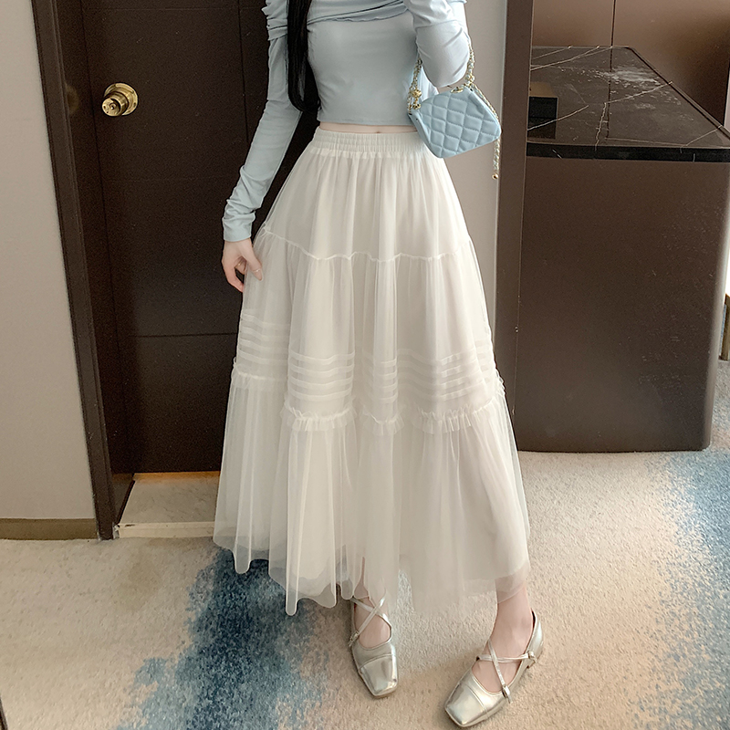 Spring crimp romantic long splice big skirt gauze skirt