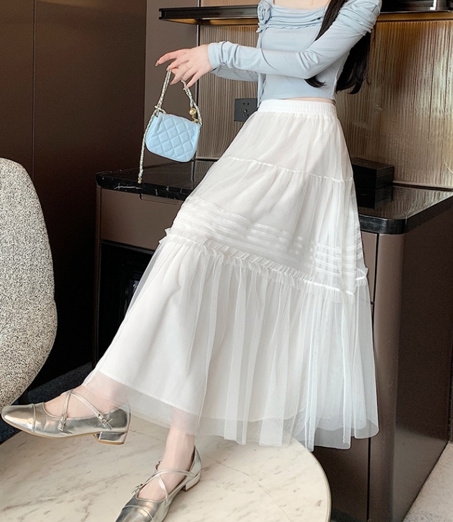 Spring crimp romantic long splice big skirt gauze skirt