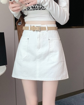 High waist cotton work clothing with belt short skirt