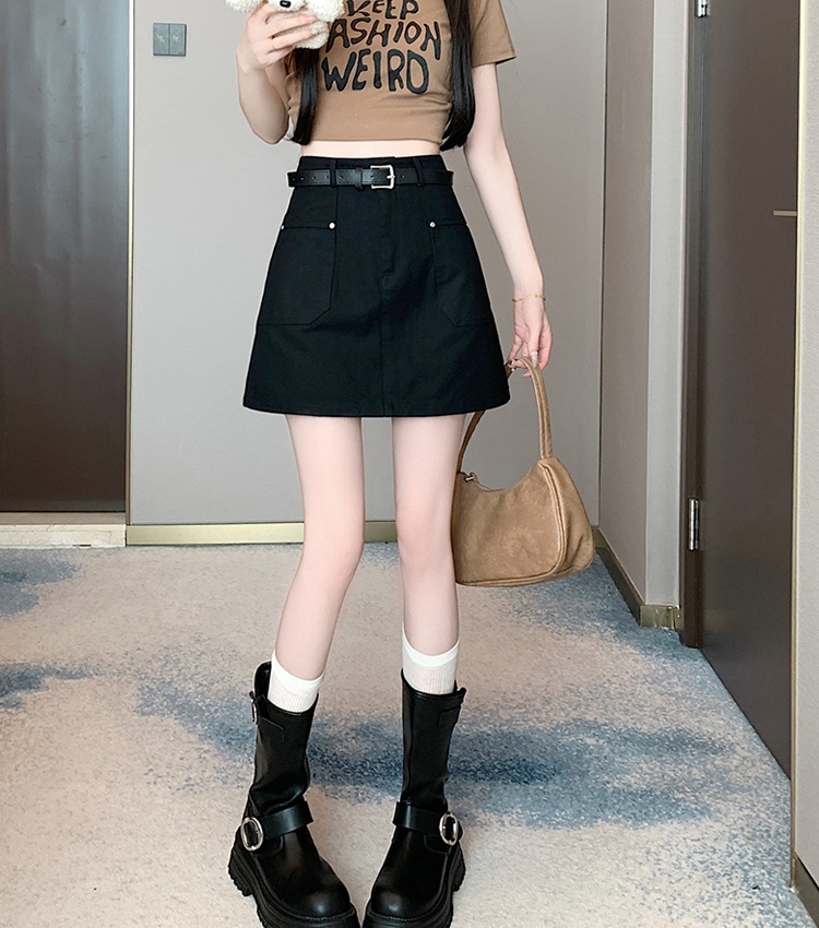 High waist cotton work clothing with belt short skirt