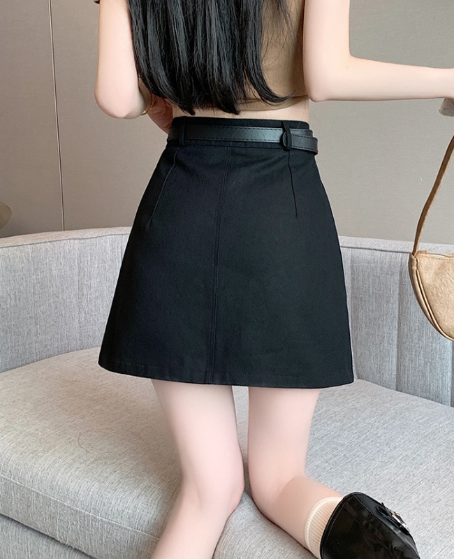 High waist cotton work clothing with belt short skirt