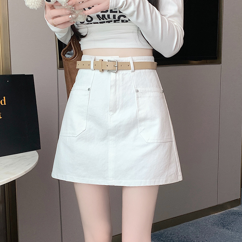 High waist cotton work clothing with belt short skirt