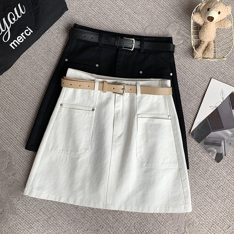 High waist cotton work clothing with belt short skirt