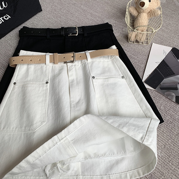 High waist cotton work clothing with belt short skirt