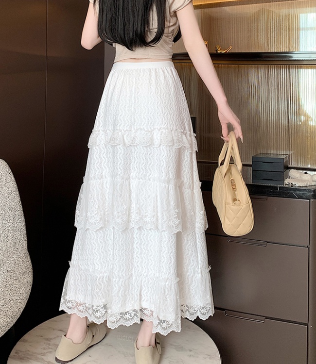 Cake big skirt thick and disorderly white lace skirt