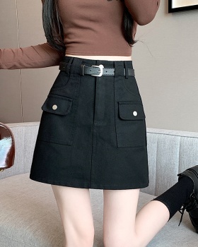 High waist spicegirl work clothing A-line with belt short skirt