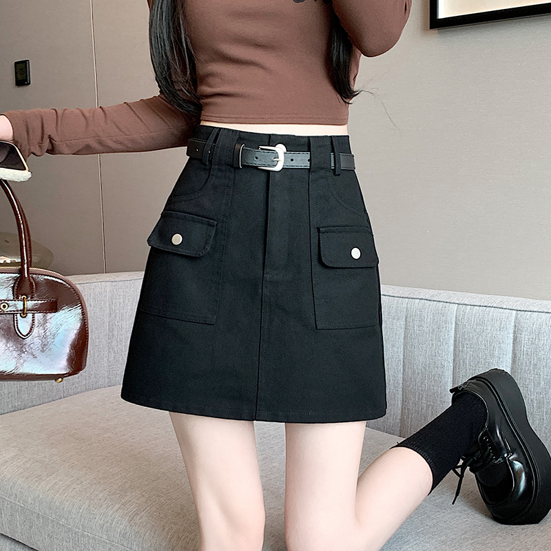 High waist spicegirl work clothing A-line with belt short skirt