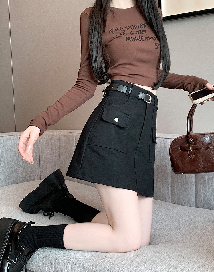 High waist spicegirl work clothing A-line with belt short skirt