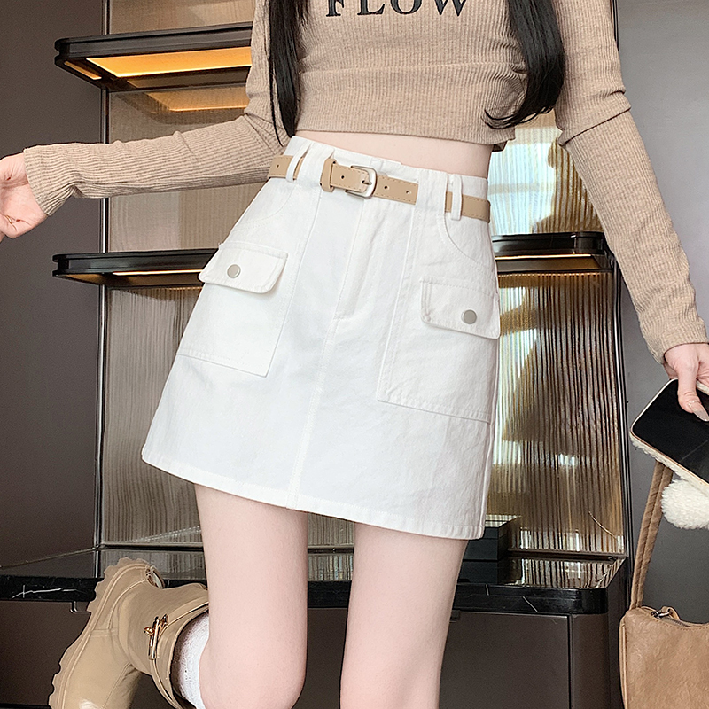 High waist spicegirl work clothing A-line with belt short skirt