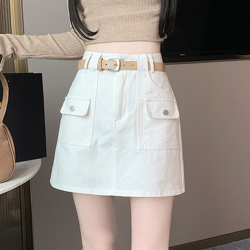 High waist spicegirl work clothing A-line with belt short skirt