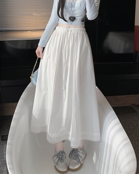 Korean style crimp long elastic waist lotus leaf edges skirt