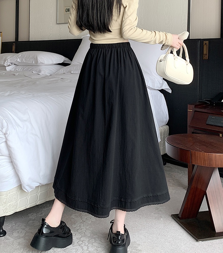 Korean style crimp long elastic waist lotus leaf edges skirt