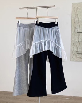 Pseudo-two all-match high waist long pants for women