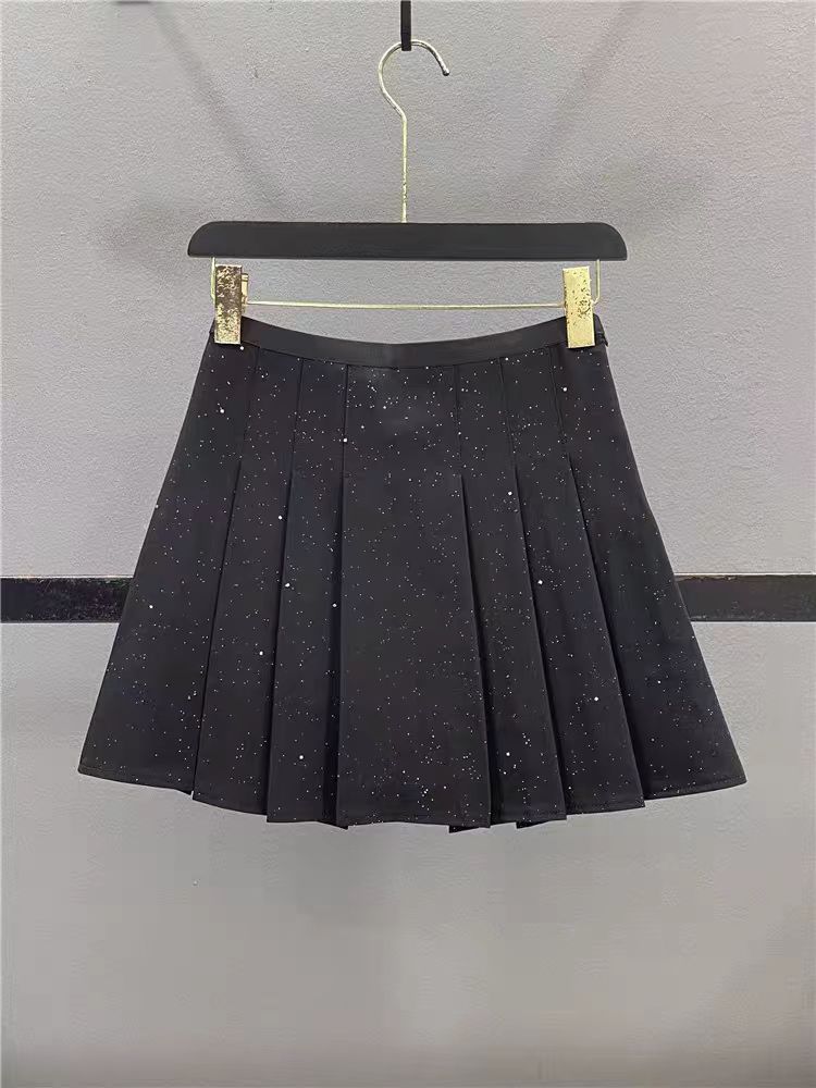 Sequins pleated business suit high waist short skirt for women