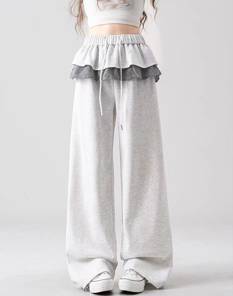 Slim wide leg pants drawstring sweatpants for women