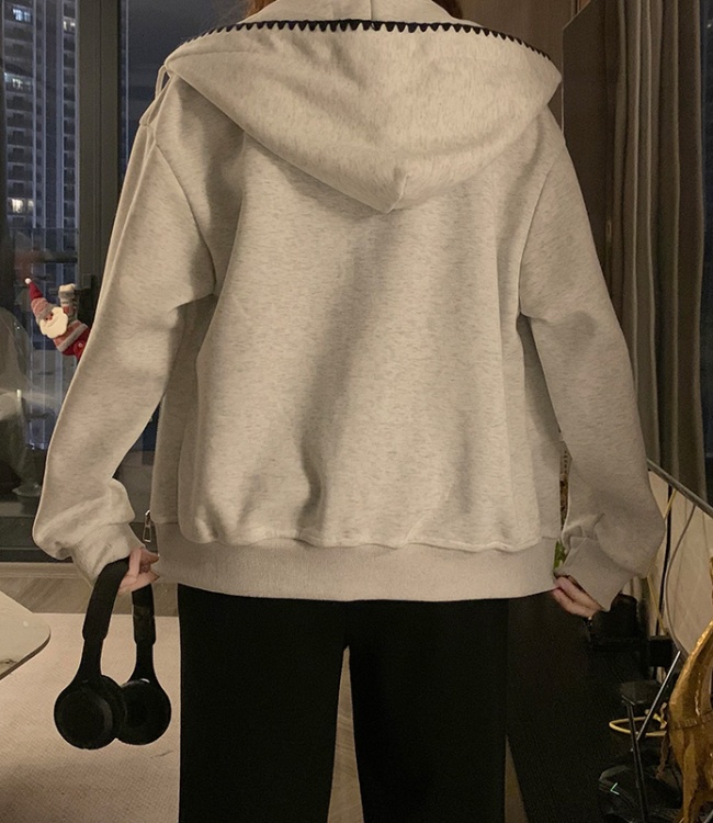 Retro national style spring coat hooded loose hoodie