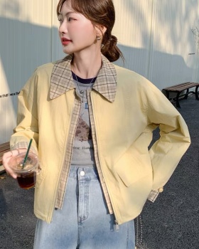 Casual plaid jacket spring short coat for women