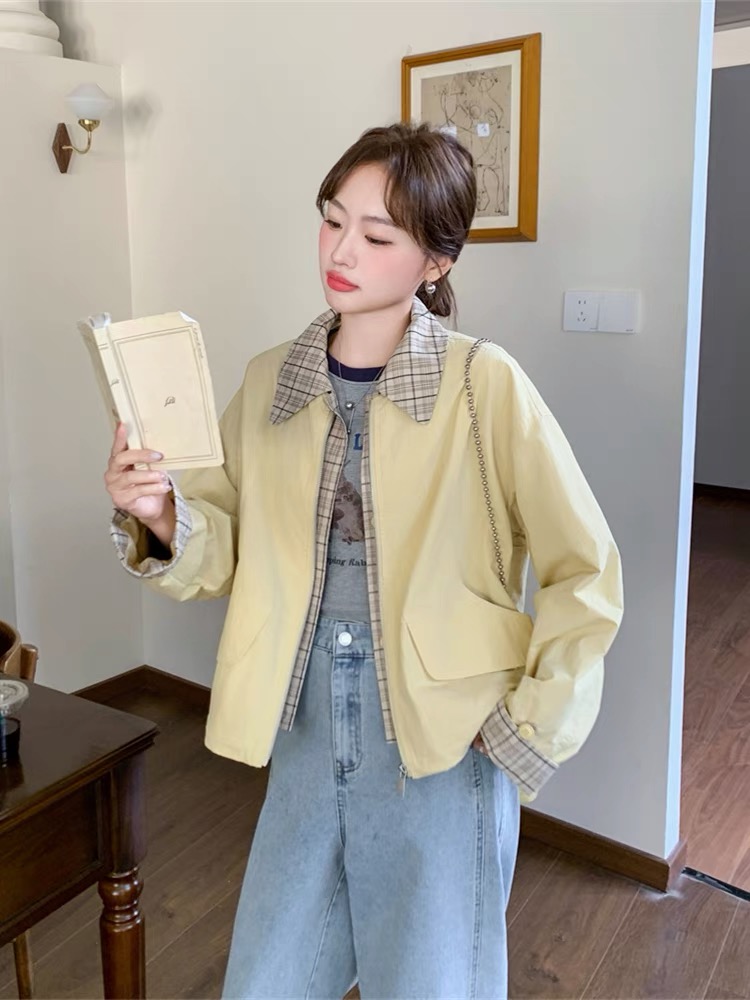 Casual plaid jacket spring short coat for women