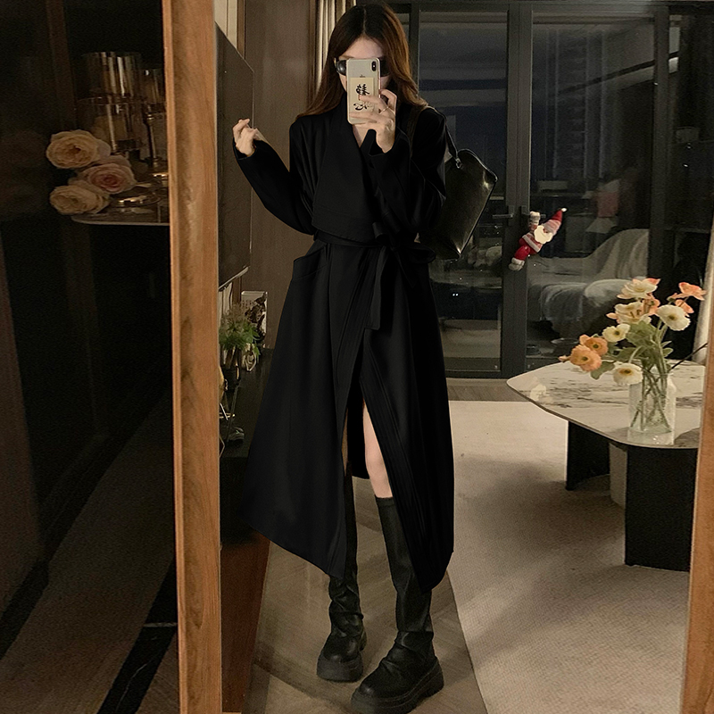 Bandage British style coat loose overcoat for women