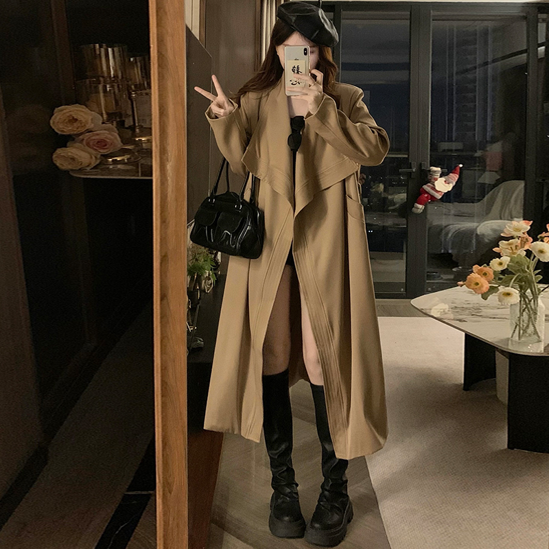 Bandage British style coat loose overcoat for women