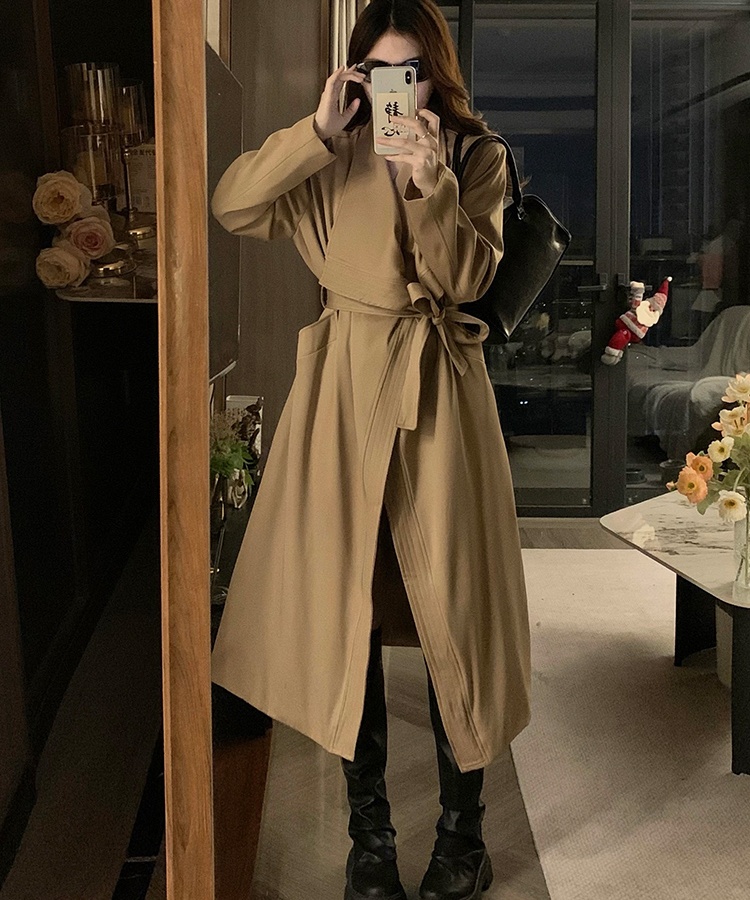 Bandage British style coat loose overcoat for women