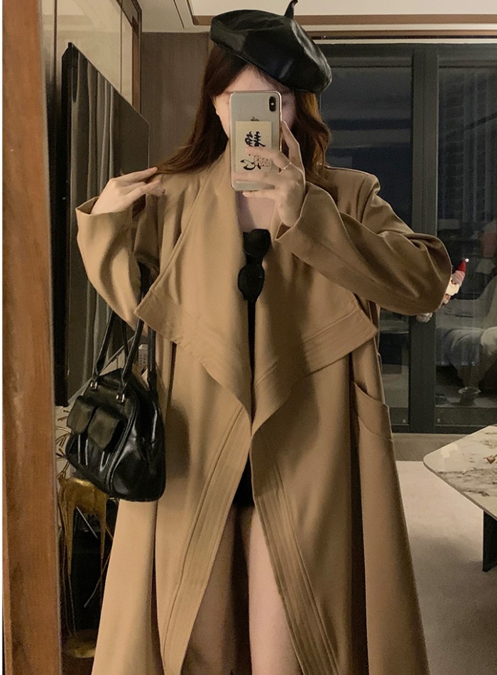 Bandage British style coat loose overcoat for women