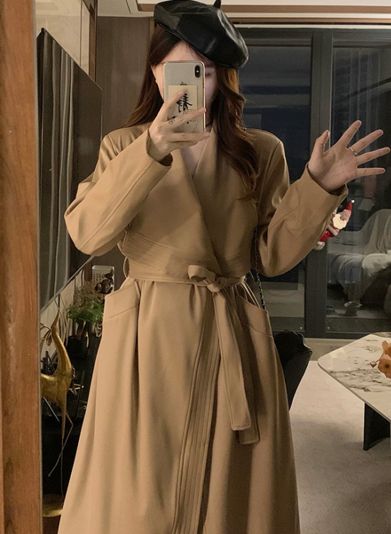 Bandage British style coat loose overcoat for women