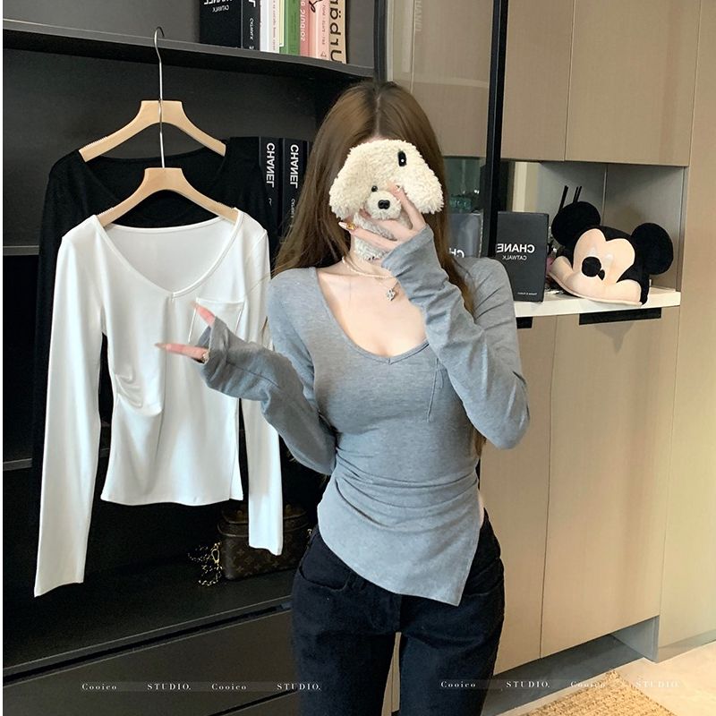 Long sleeve bottoming shirt irregular T-shirt for women