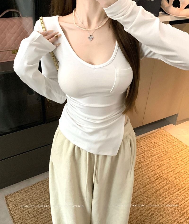 Long sleeve bottoming shirt irregular T-shirt for women