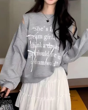 Korean style lazy hollow tops letters autumn hoodie for women