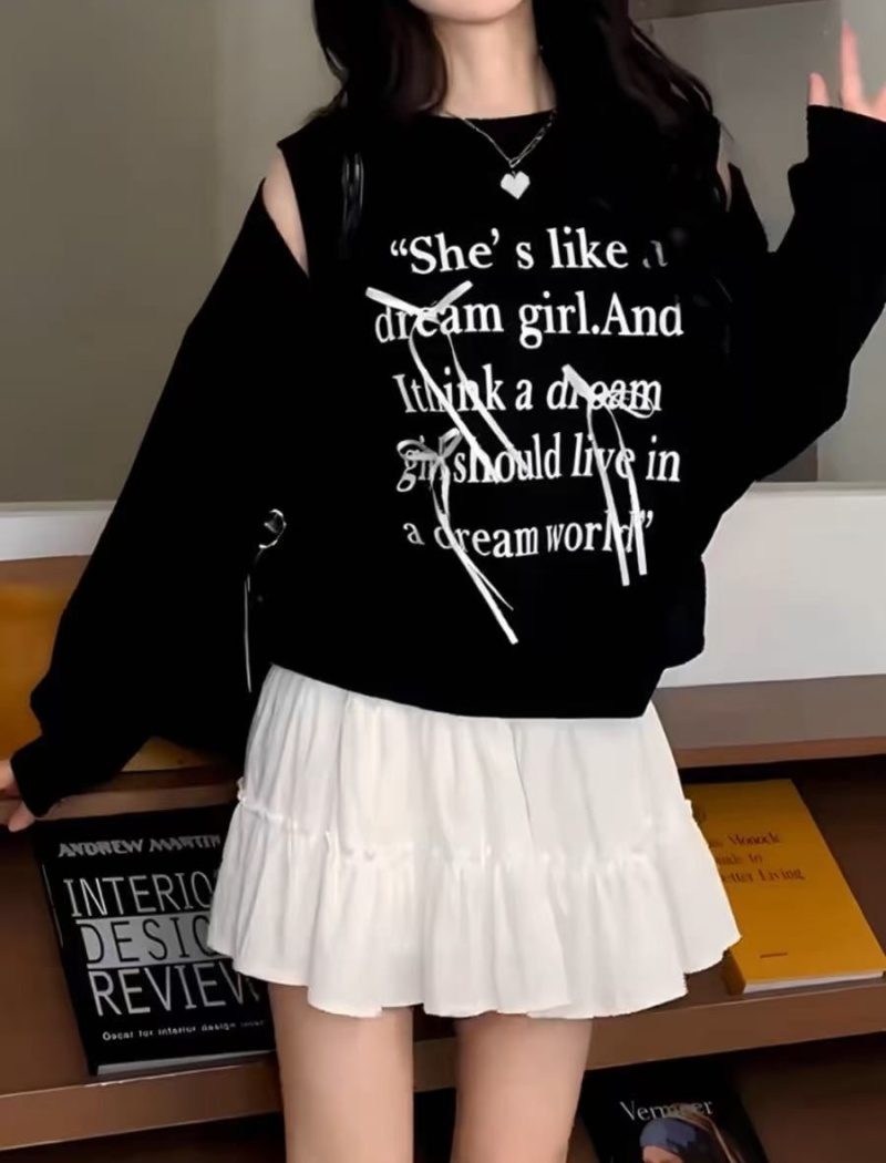 Korean style lazy hollow tops letters autumn hoodie for women