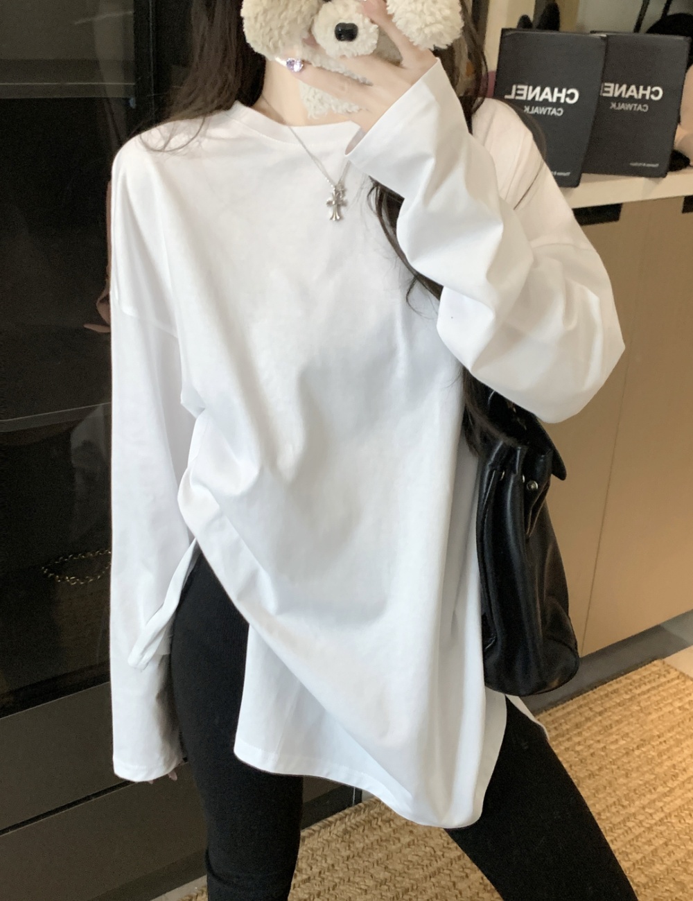 White long sleeve tops long all-match T-shirt for women