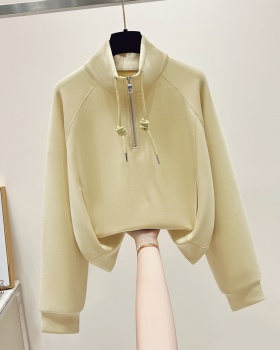 Pullover half zip hoodie lapel lazy tops