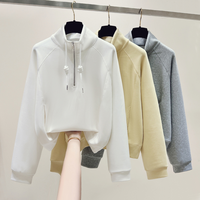 Pullover half zip hoodie lapel lazy tops