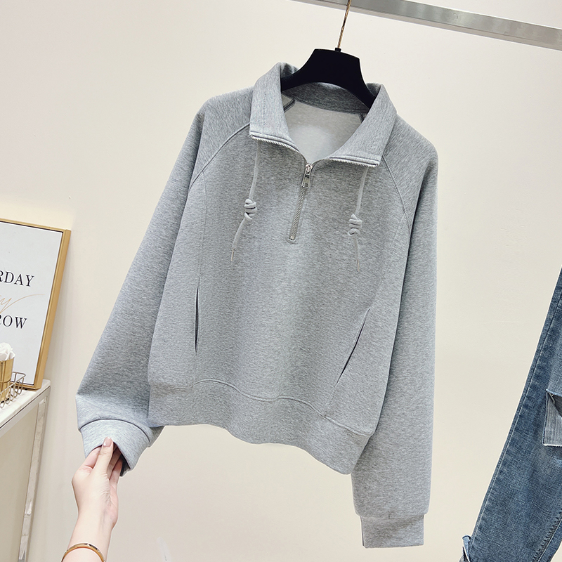 Pullover half zip hoodie lapel lazy tops