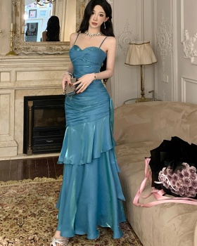 Chest pad blue formal dress adult long dress