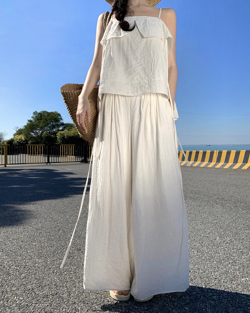 White casual pants wide leg pants a set for women