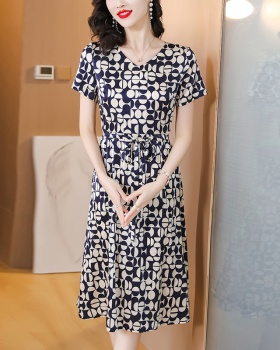 Pinched waist silk dress printing slim long dress for women