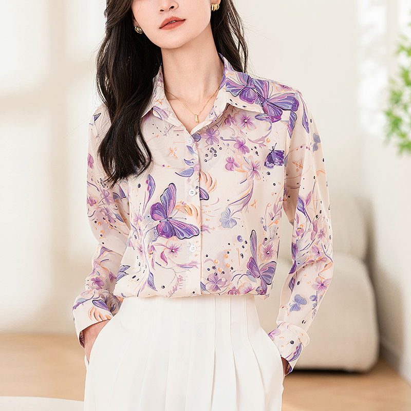 Printing long sleeve tops non-ironing pendant shirt