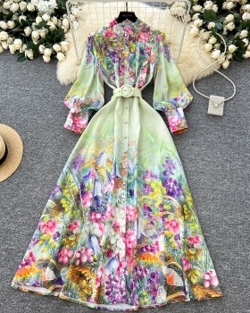 France style wood ear long dress vacation dress for women