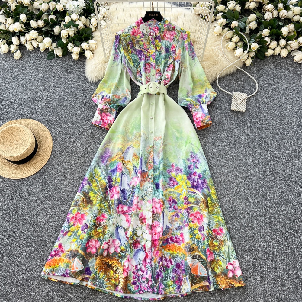 France style wood ear long dress vacation dress for women