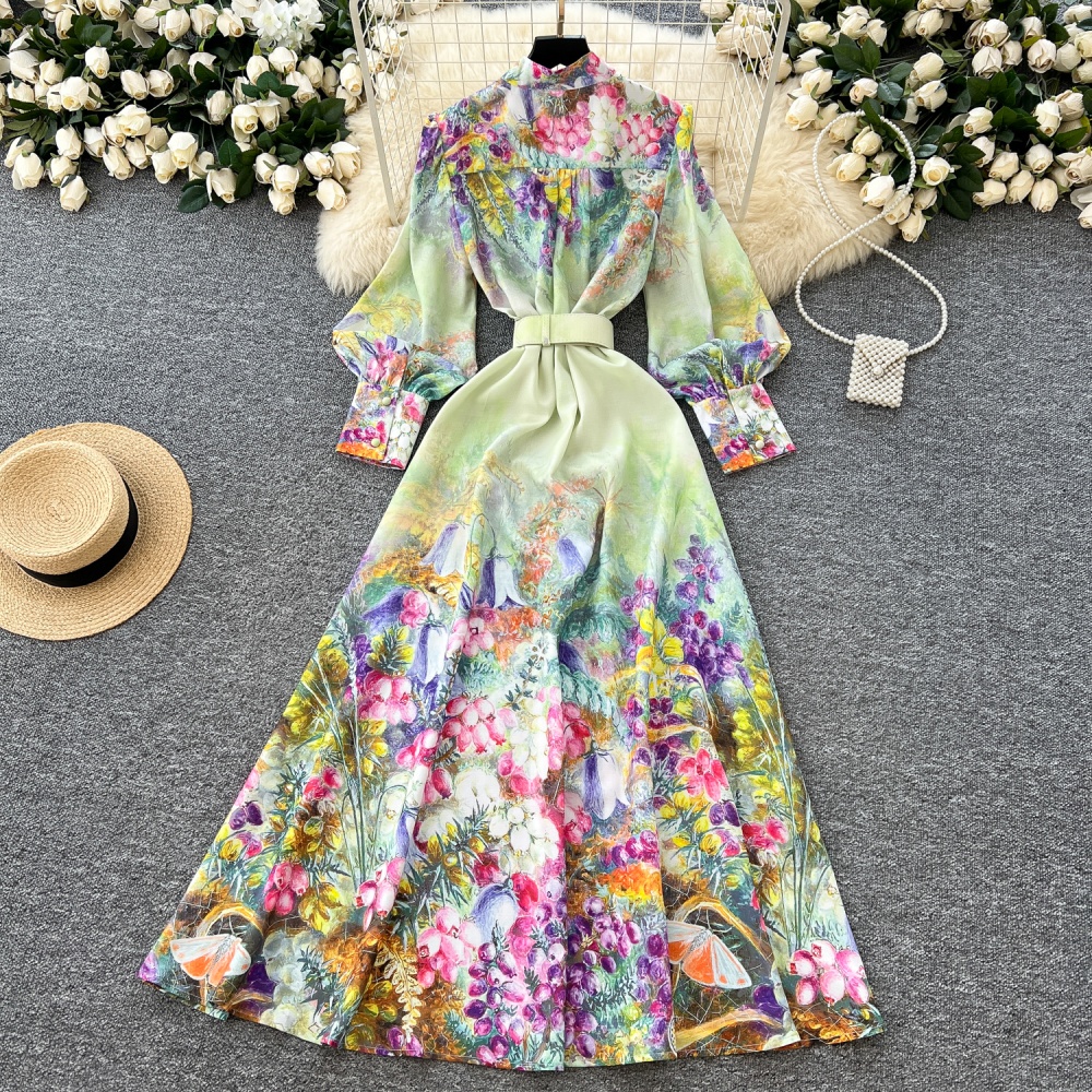 France style wood ear long dress vacation dress for women