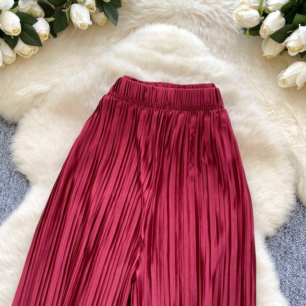 Straight summer Casual wide leg pants pleated mopping pants