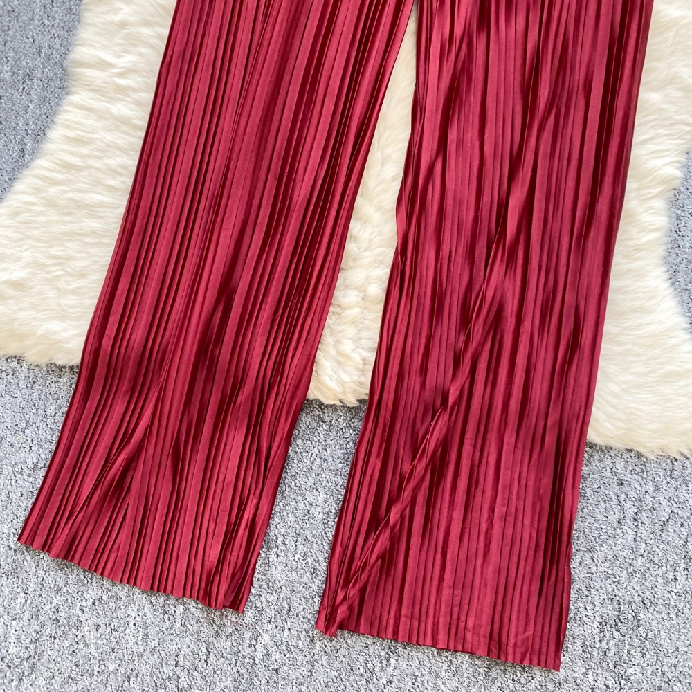 Straight summer Casual wide leg pants pleated mopping pants