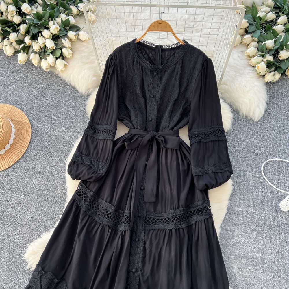 Lace single-breasted long dress France style splice dress for women